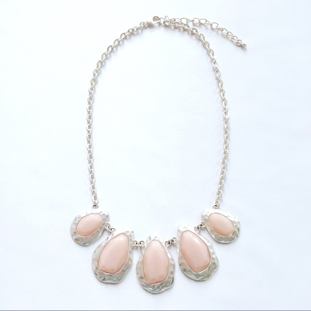 Hammered Silver/Pink Teardrop Statement Necklace